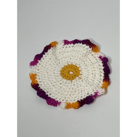 Handmade Square Crochet Washcloth Dish Washing Scrubbies Knit Orange Yellow - Picture 2 of 3